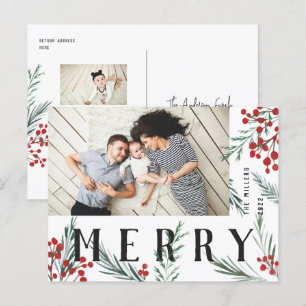 Typographic Botanicals Photo Merry Holiday Postcard