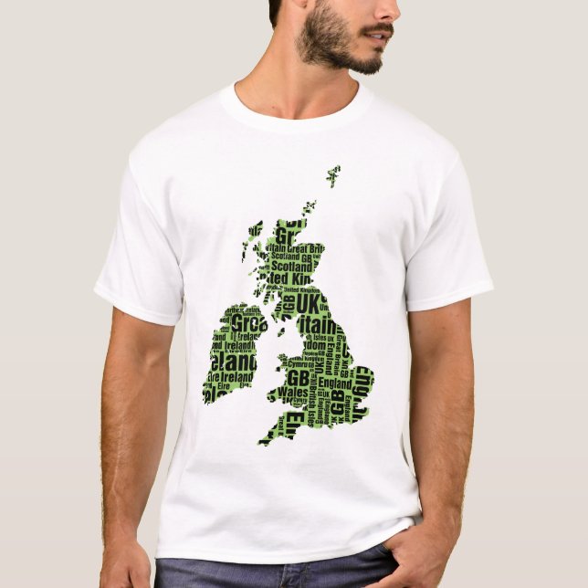 Typographic British Isles - Green and Black. T-Shirt (Front)