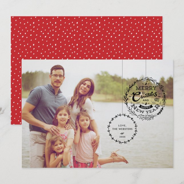 Typographic Christmas Ornament 2 Holiday Card (Front/Back)