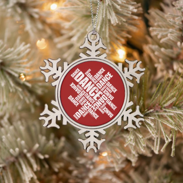 Typographic Dance (Distressed) Snowflake Pewter Ch Christmas Ornament (Tree)