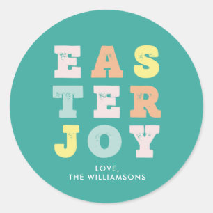 Typographic Easter Joy Modern Teal Classic Round Sticker