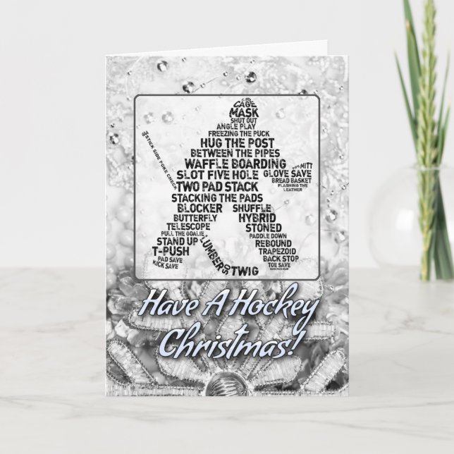 Typographic Goalie Hockey Christmas Card (Front)