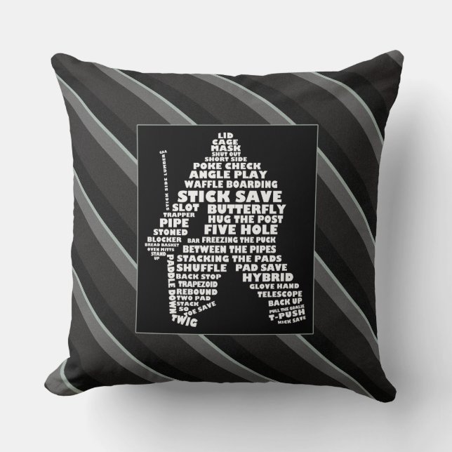 Typographic Hockey Goalie Terms Throw Pillow (Front)