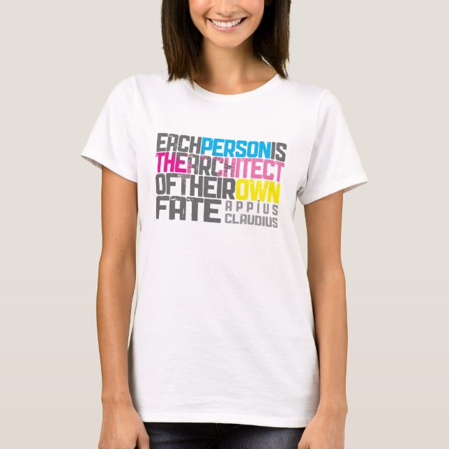 Typographic life quote magenta cyan yellow T-Shirt (Front)