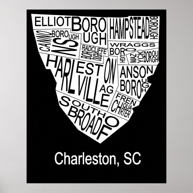 Typographic Map of Charleston Poster (Front)