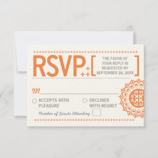 Typographic Ornamental Orange Wedding Reply RSVP Card