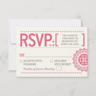 Typographic Ornamental Pink Wedding Reply RSVP Card