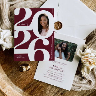 Typographic Photo Burgundy Graduation Party Invitation