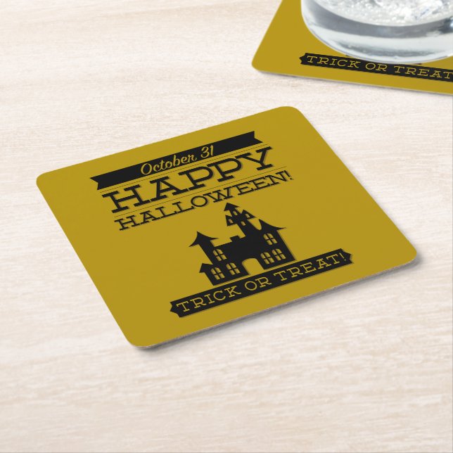 Typographic retro Halloween Square Paper Coaster (Angled)