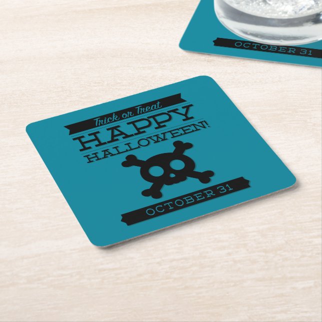 Typographic retro Halloween Square Paper Coaster (Angled)