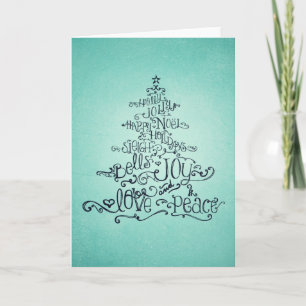 Typographic Teal Christmas Tree Card