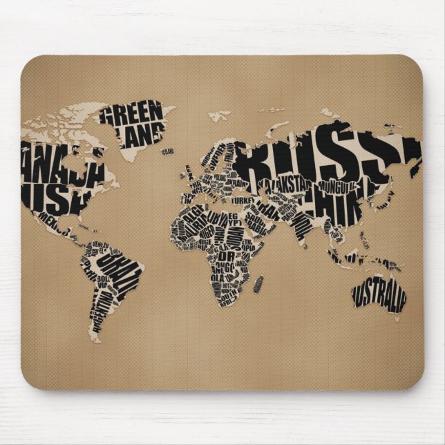 Typographic World  Map Mouse Mat (Front)