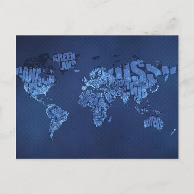 Typographic World Map (Night) Postcard (Front)