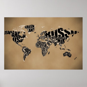 Typographic World  Map Poster