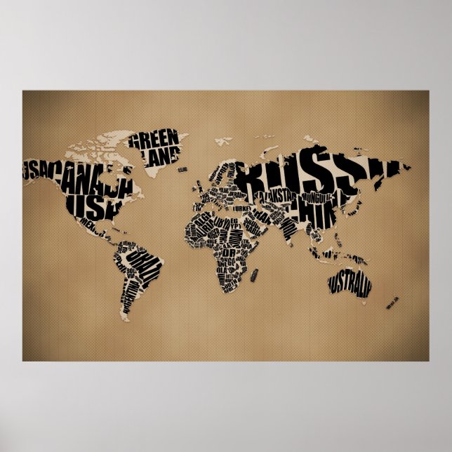 Typographic World  Map Poster (Front)