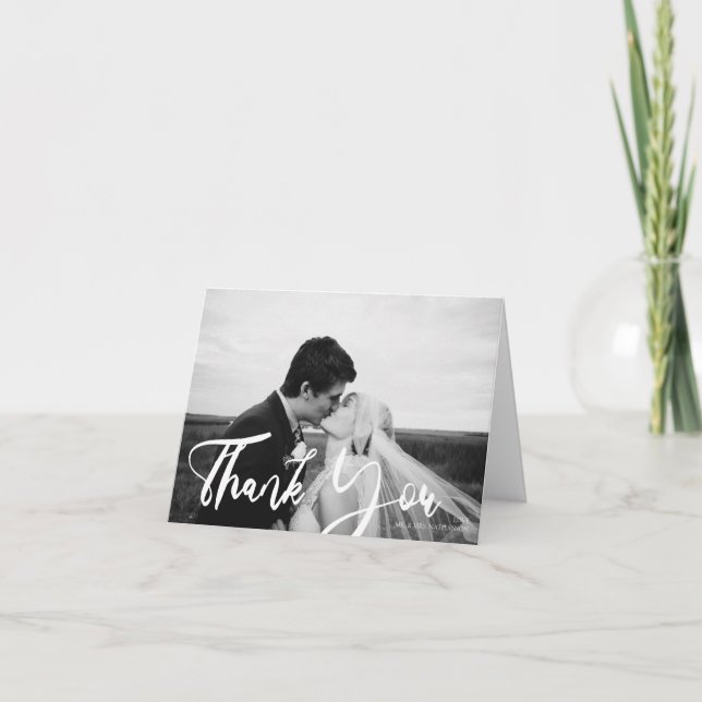 Typography 3 Wedding Black & White Photo Folded Thank You Card (Front)