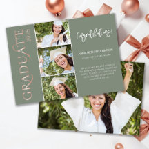 Typography 4 Photo Sage and Rose Gold Graduation