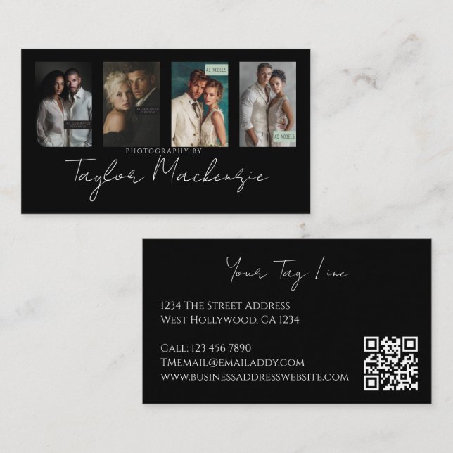 Typography 4 Photo Template Personalised QR Code Business Card (Front/Back)