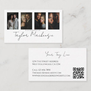 Typography 4 Photo Template Personalized QR Code Business Card