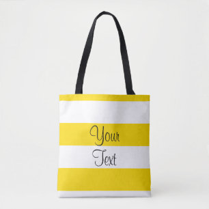 Typography Add Your Text Yellow White Shoulder Tote Bag