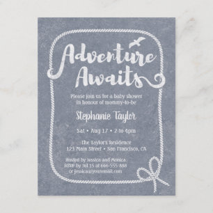 Typography Adventure Awaits Nautical Baby Shower Invitation