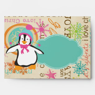 Typography and Penguins Christmas Envelope