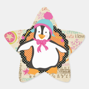 Typography and Penguins Whimsy Star Sticker