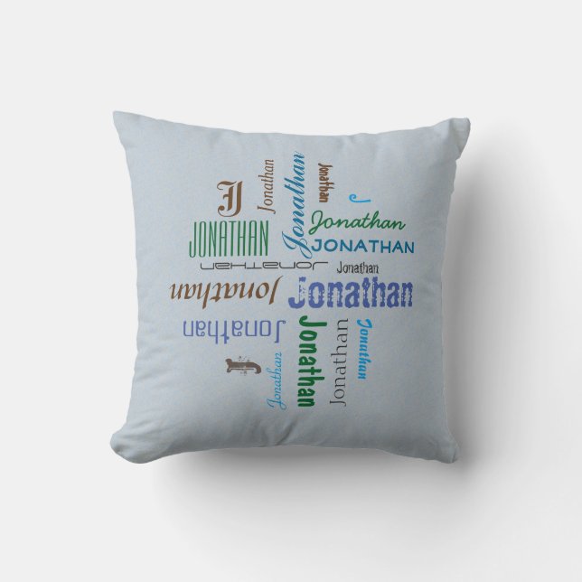 Typography any Personal Name Collage on any Colour Cushion (Front)