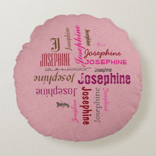 Typography any Personal Name Collage on any Colour Round Cushion