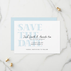 Typography Baby Blue Flat Save The Date Card