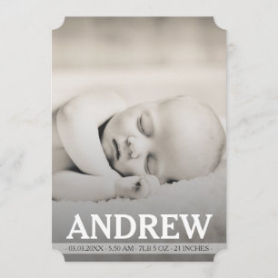 Typography Baby Boy Birth Announcement Photo Card
