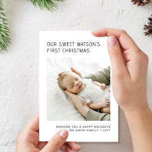 Typography Baby’s First Christmas Minimalist Photo Holiday Card