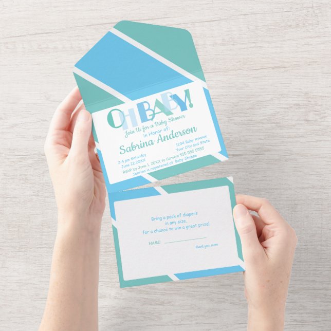 Typography Baby Shower Dancing Letters Oh Baby  All In One Invitation (Tearaway)