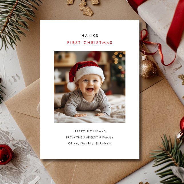 Typography Baby's First Christmas Photo  Holiday Card (Creator Uploaded)