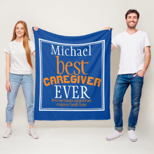 Typography Best Caregiver Ever Blue Fleece Blanket