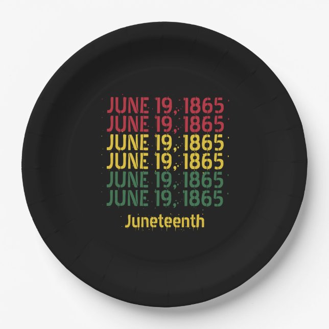 Typography Black History June 19 1865 Juneteenth Paper Plate (Front)
