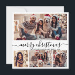 Typography Black White 5 Photo Collage Christmas Holiday Card<br><div class="desc">Modern Minimalist Elegant Calligraphy Black and White 5 Photo Collage Merry Christmas Calligraphy Script Holiday Card. This festive, mimimalist, whimsical holiday card template features pretty four (4) photo collage on front, 1 photo on back side and says „Merry Christmas” greeting text, which is written in a beautiful hand lettering swirly...</div>