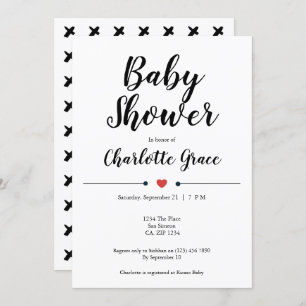 Typography Black White Baby Shower Heart Kisses Invitation