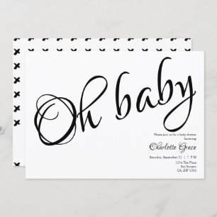 Typography Black White Oh Baby Shower Heart Kisses Invitation