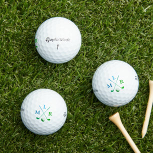 Typography Blue Green Initials Monogram Golf Balls