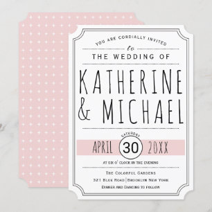 Typography blush pink inverted corners wedding invitation