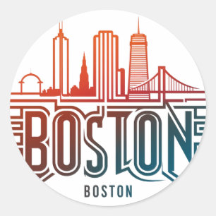 Typography Boston City Skyline Classic Round Sticker