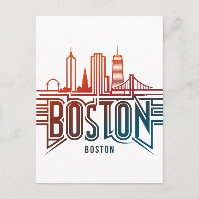 Typography Boston City Skyline Postcard (Front)