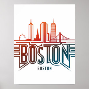 Typography Boston City Skyline Poster