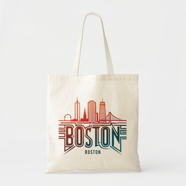 Typography Boston City Skyline Tote Bag (Front)