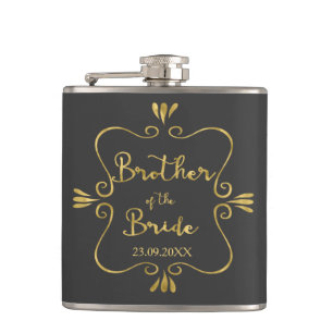 Typography Brother of the Bride Funny Hip Flask