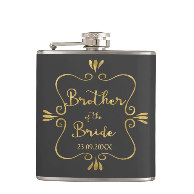 Typography Brother of the Bride Funny Hip Flask (Front)