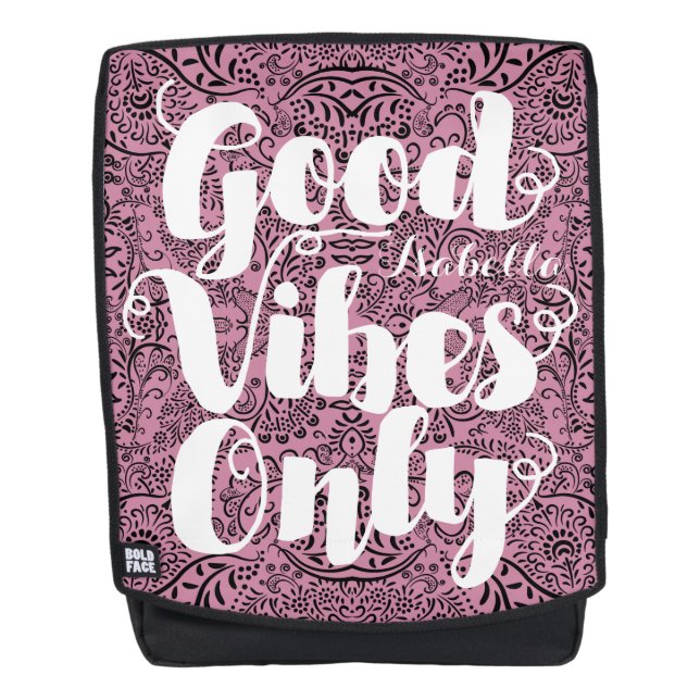 Typography Calligraphy Lilac Good Vibes Only Backpack (Front)