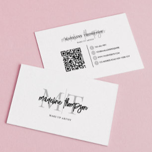 Typography Calligraphy Monogram Silver QR code Business Card