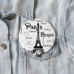 Typography Calligraphy Paris France Eiffel Tower 10 Cm Round Badge